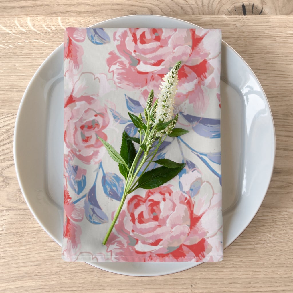 Pink Roses Napkins Set of 4 - Puffin Lime