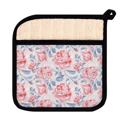 Pink Roses Pot Holder with Pocket - Puffin Lime