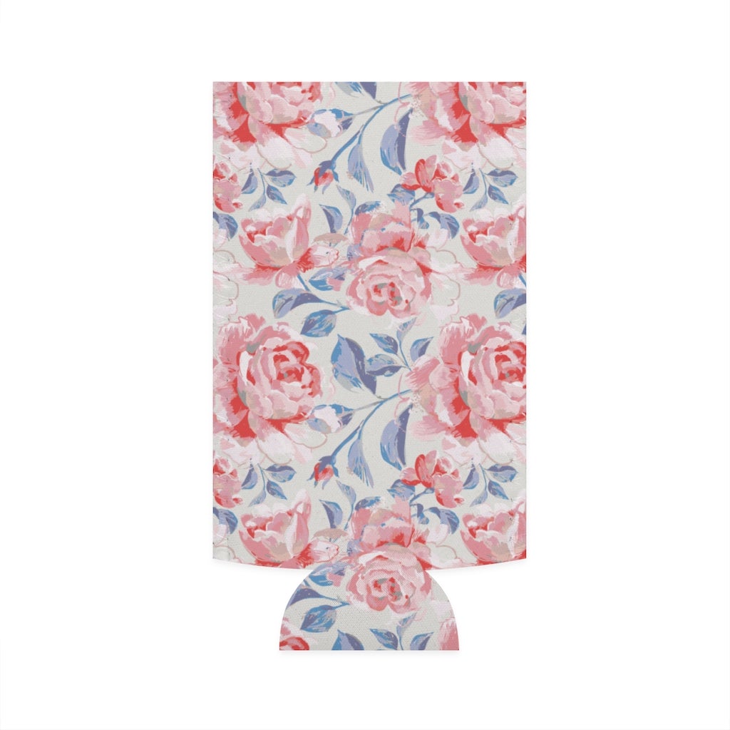 Pink Roses Slim Can Cooler - Puffin Lime