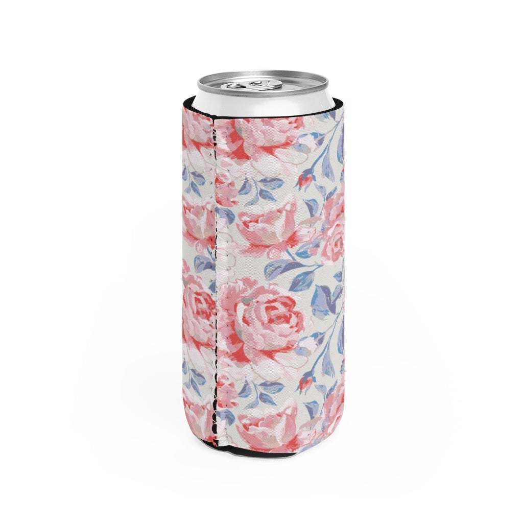 Pink Roses Slim Can Cooler - Puffin Lime