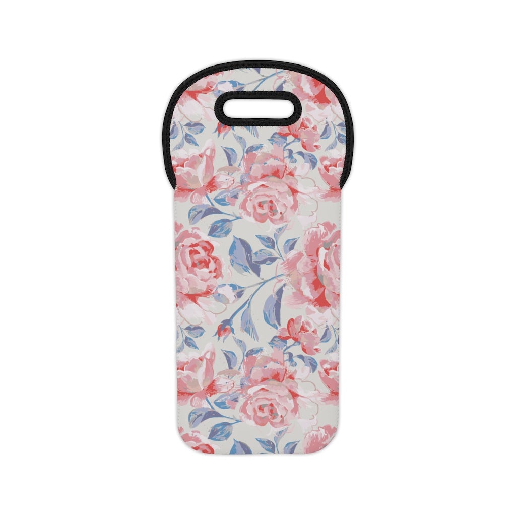 Pink Roses Wine Tote Bag - Puffin Lime