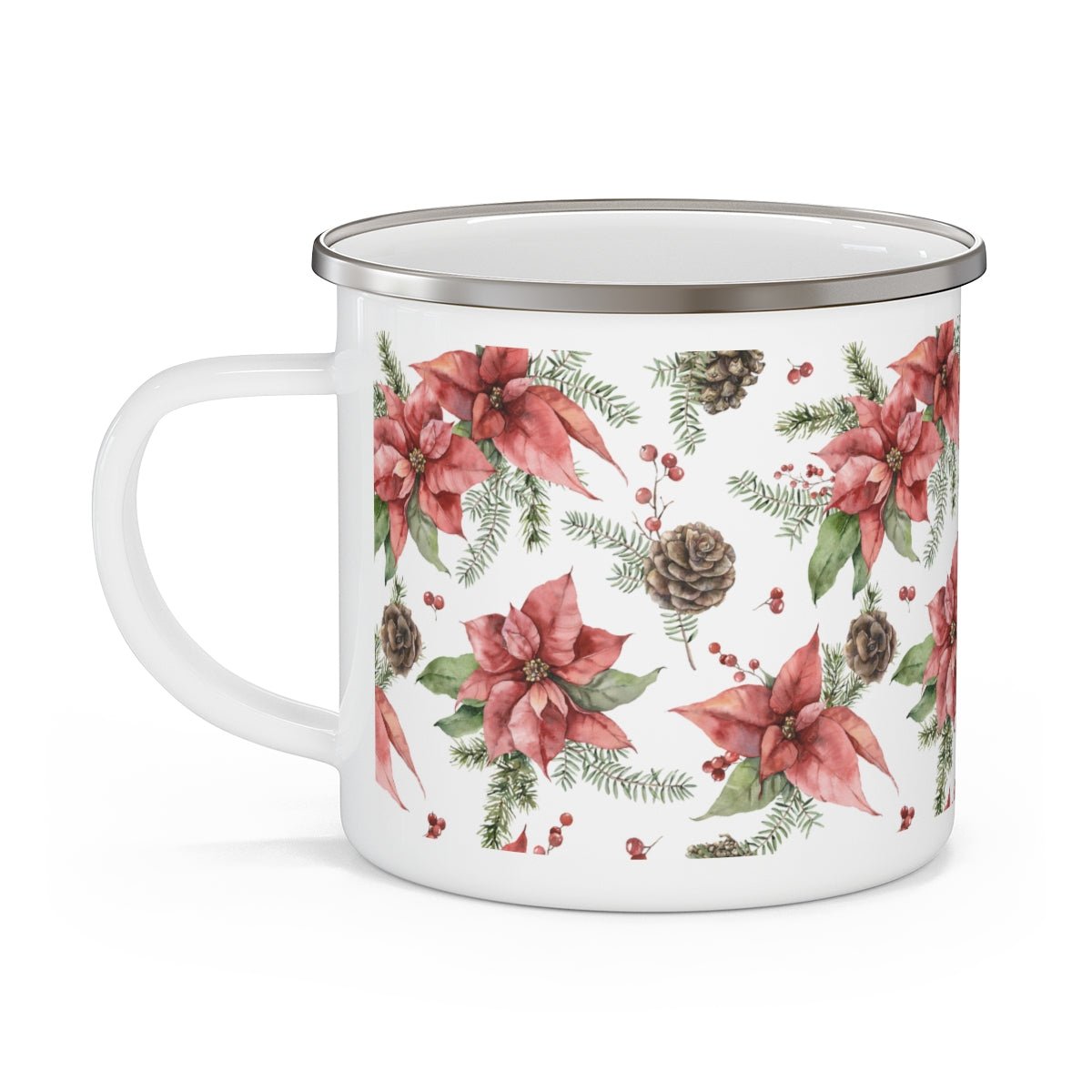 Poinsettia and Pine Cones Stainless Steel Camping Mug - Puffin Lime