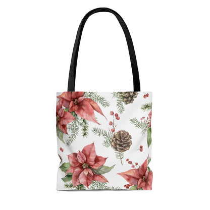 Poinsettia and Pine Cones Tote Bag - Puffin Lime