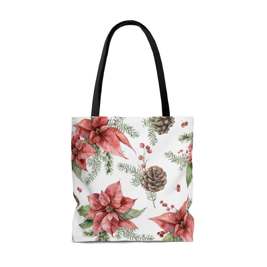 Poinsettia and Pine Cones Tote Bag - Puffin Lime