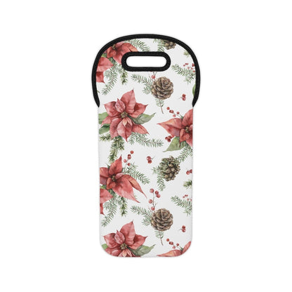 Poinsettia and Pine Cones Wine Tote Bag - Puffin Lime