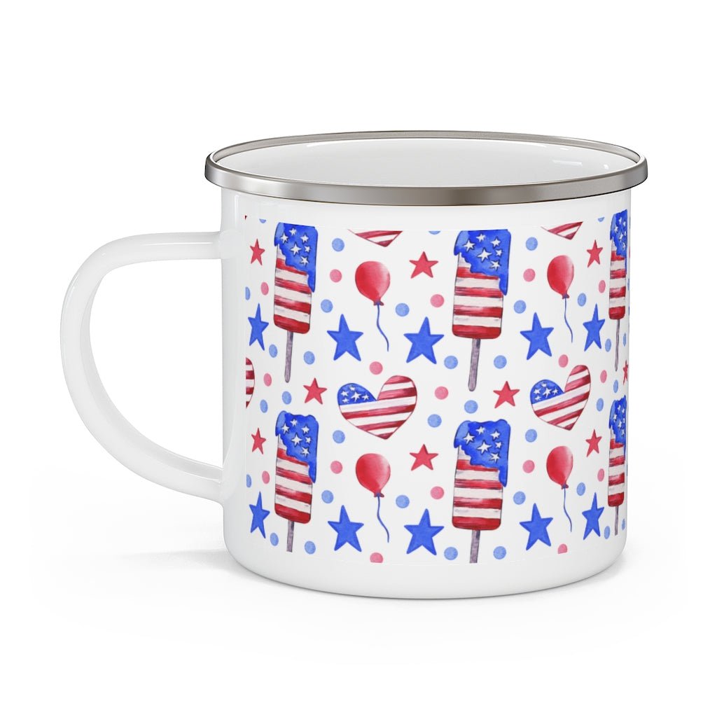 Popsicles and Hearts Enamel Camping Mug - Puffin Lime