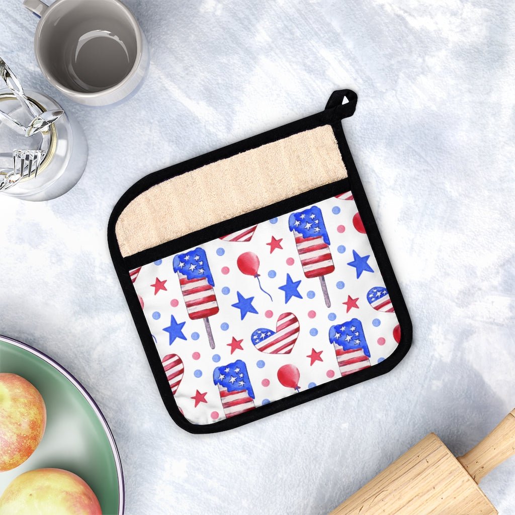 Popsicles and Hearts Pot Holder with Pocket - Puffin Lime
