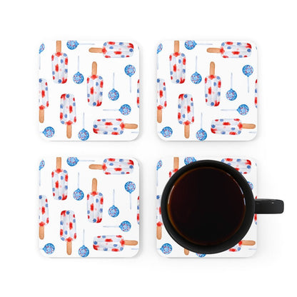Red and Blue Popsicles Corkwood Coaster Set - Puffin Lime