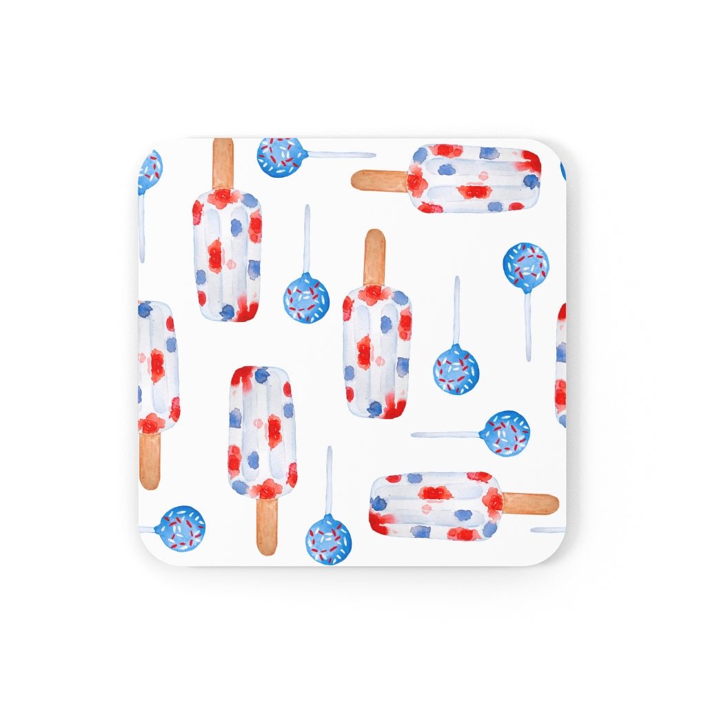 Red and Blue Popsicles Corkwood Coaster Set - Puffin Lime