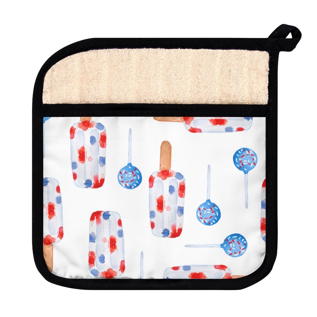 Red and Blue Popsicles Pot Holder with Pocket - Puffin Lime
