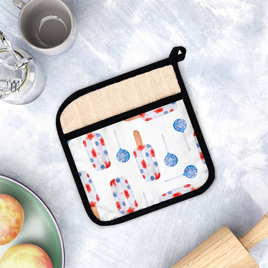 Red and Blue Popsicles Pot Holder with Pocket - Puffin Lime