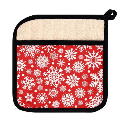 Red Christmas Snowflakes Pot Holder with Pocket - Puffin Lime
