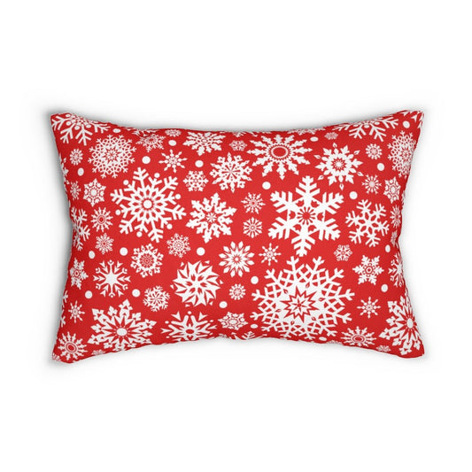 Red Christmas Snowflakes Spun Polyester Lumbar Pillow - Puffin Lime