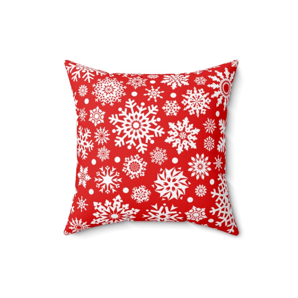 Red Christmas Snowflakes Spun Polyester Square Pillow - Puffin Lime