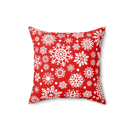 Red Christmas Snowflakes Spun Polyester Square Pillow - Puffin Lime