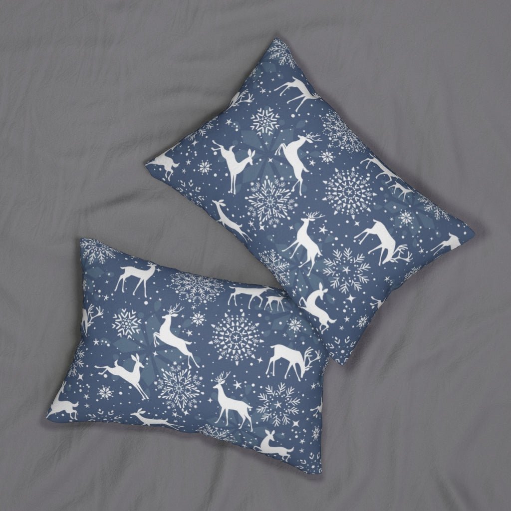 Reindeers and Snowflakes Spun Polyester Lumbar Pillow - Puffin Lime