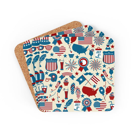 Retro Flags and Balloons Corkwood Coaster Set - Puffin Lime