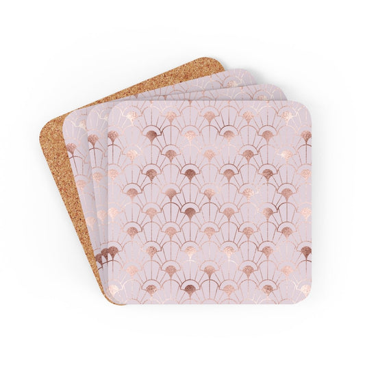 Rose Gold Art Deco Flowers Corkwood Coaster Set - Puffin Lime