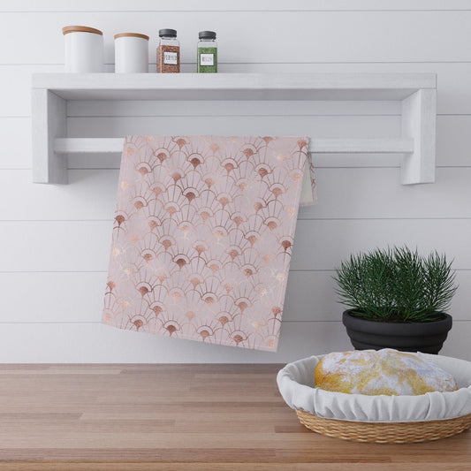 Rose Gold Art Deco Flowers Kitchen Towel - Puffin Lime