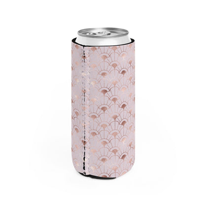 Rose Gold Art Deco Flowers Slim Can Cooler - Puffin Lime
