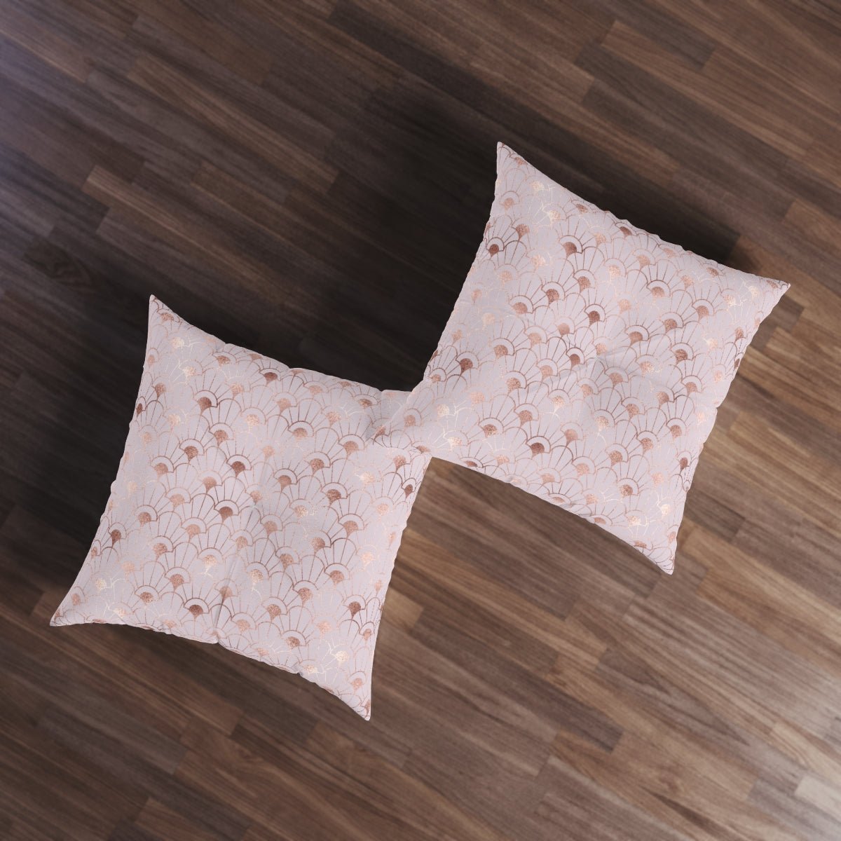 Rose Gold Art Deco Flowers Square Tufted Floor Pillow - Puffin Lime