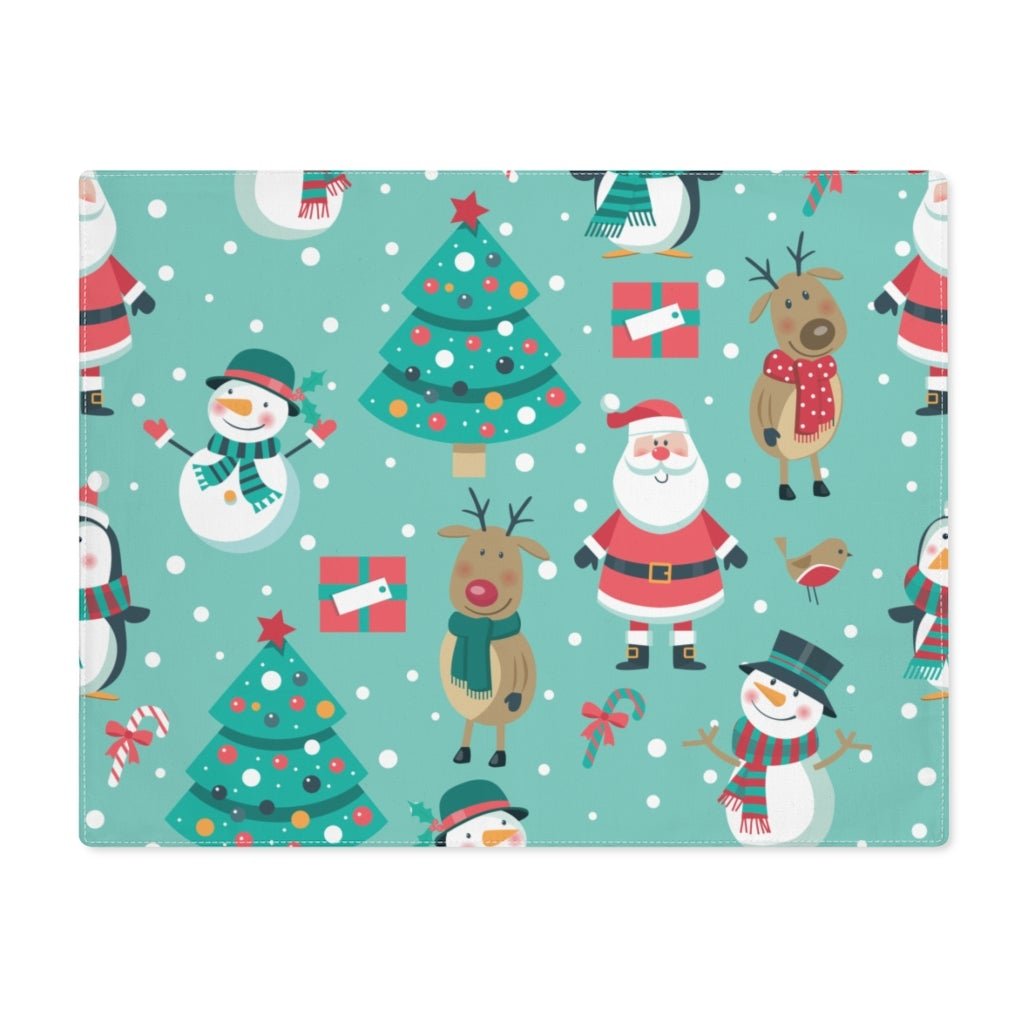 Santa, Snowmen and Reindeer Placemat - Puffin Lime