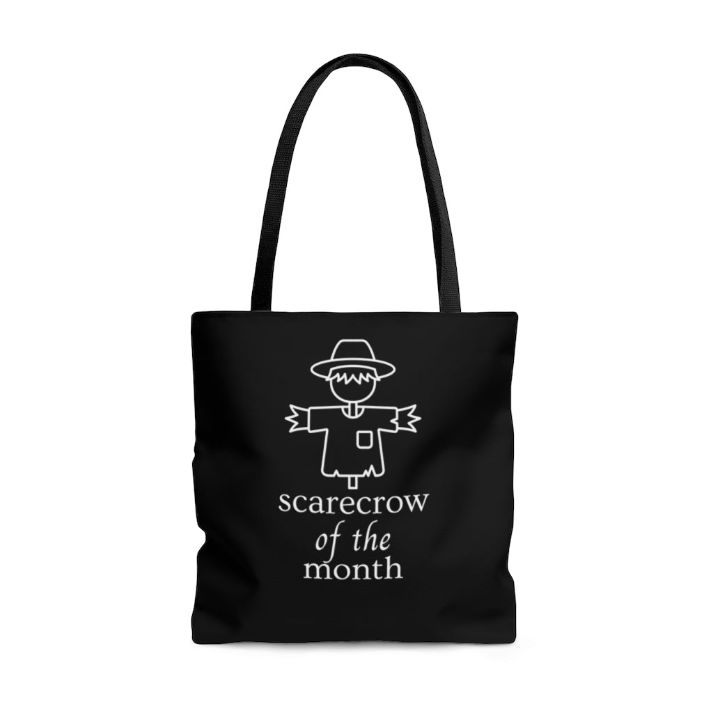 Scarecrow Of The Month Black Tote Bag, Trick or Treat Bag, Tote Bag - Puffin Lime