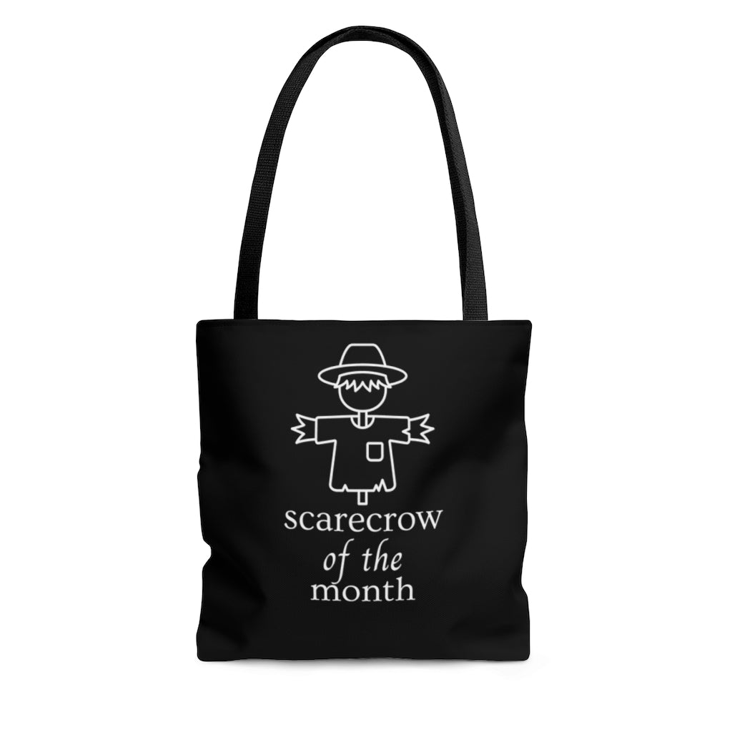 Scarecrow Of The Month Black Tote Bag, Trick or Treat Bag, Tote Bag - Puffin Lime