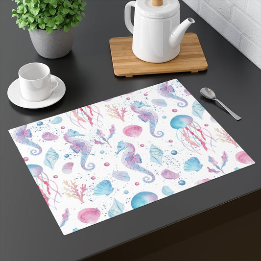 Seashells and Seahorses Placemat - Puffin Lime