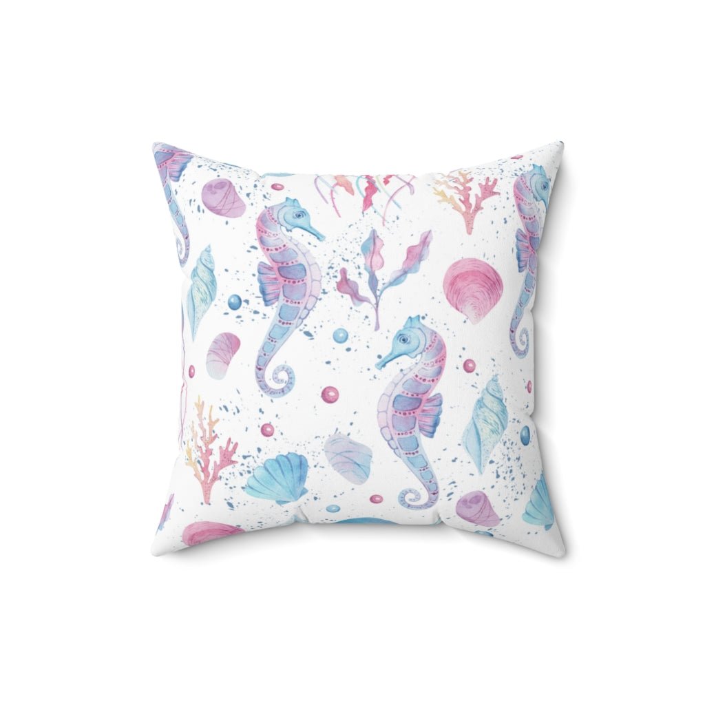 Seashells and Seahorses Spun Polyester Square Pillow - Puffin Lime