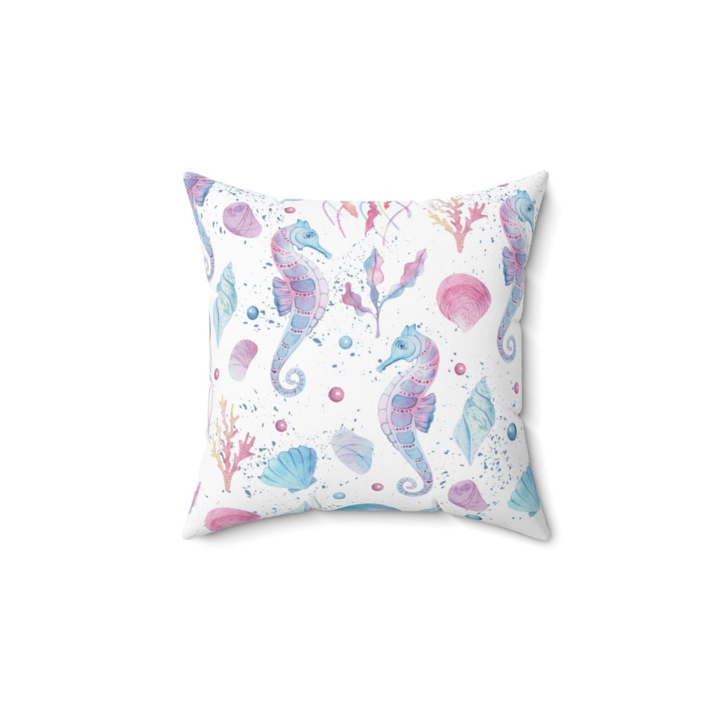 Seashells and Seahorses Spun Polyester Square Pillow - Puffin Lime