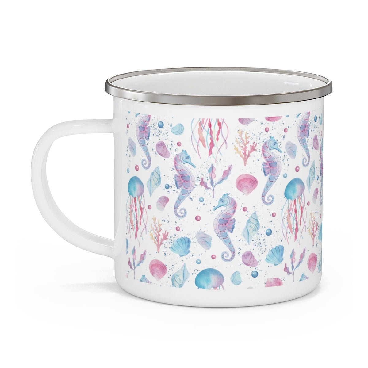 Seashells and Seahorses Stainless Steel Camping Mug - Puffin Lime