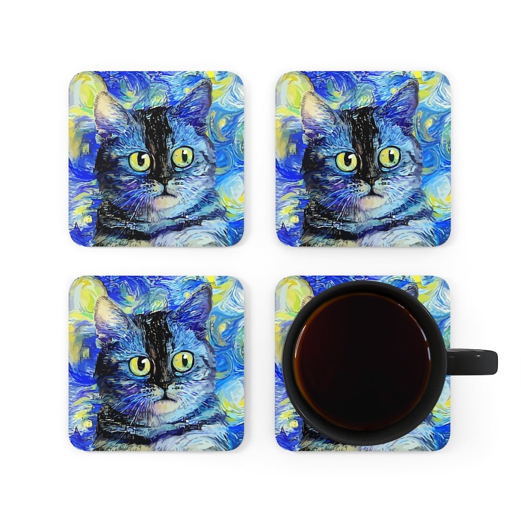Serious Cat Corkwood Coaster Set - Puffin Lime