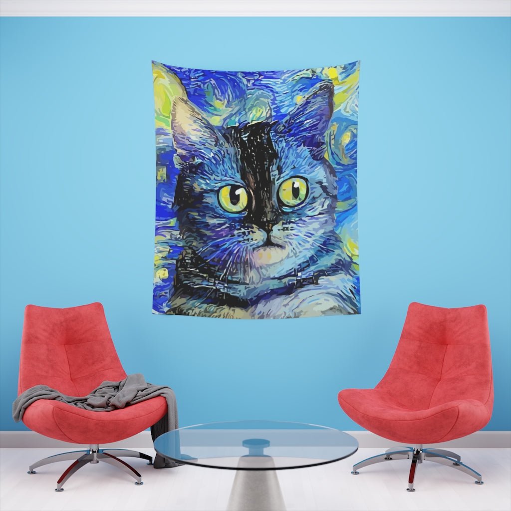 Serious Cat Printed Wall Tapestry - Puffin Lime