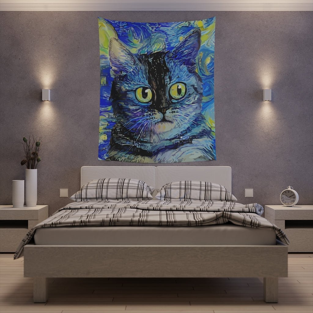 Serious Cat Printed Wall Tapestry - Puffin Lime