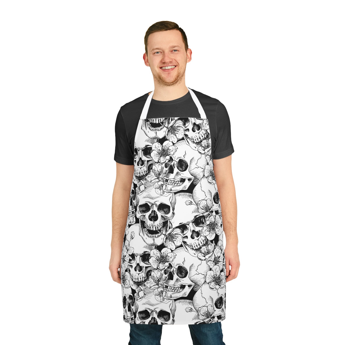 Skulls and Flowers Apron - Puffin Lime