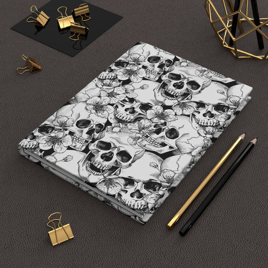 Skulls and Flowers Hardcover Journal - Puffin Lime