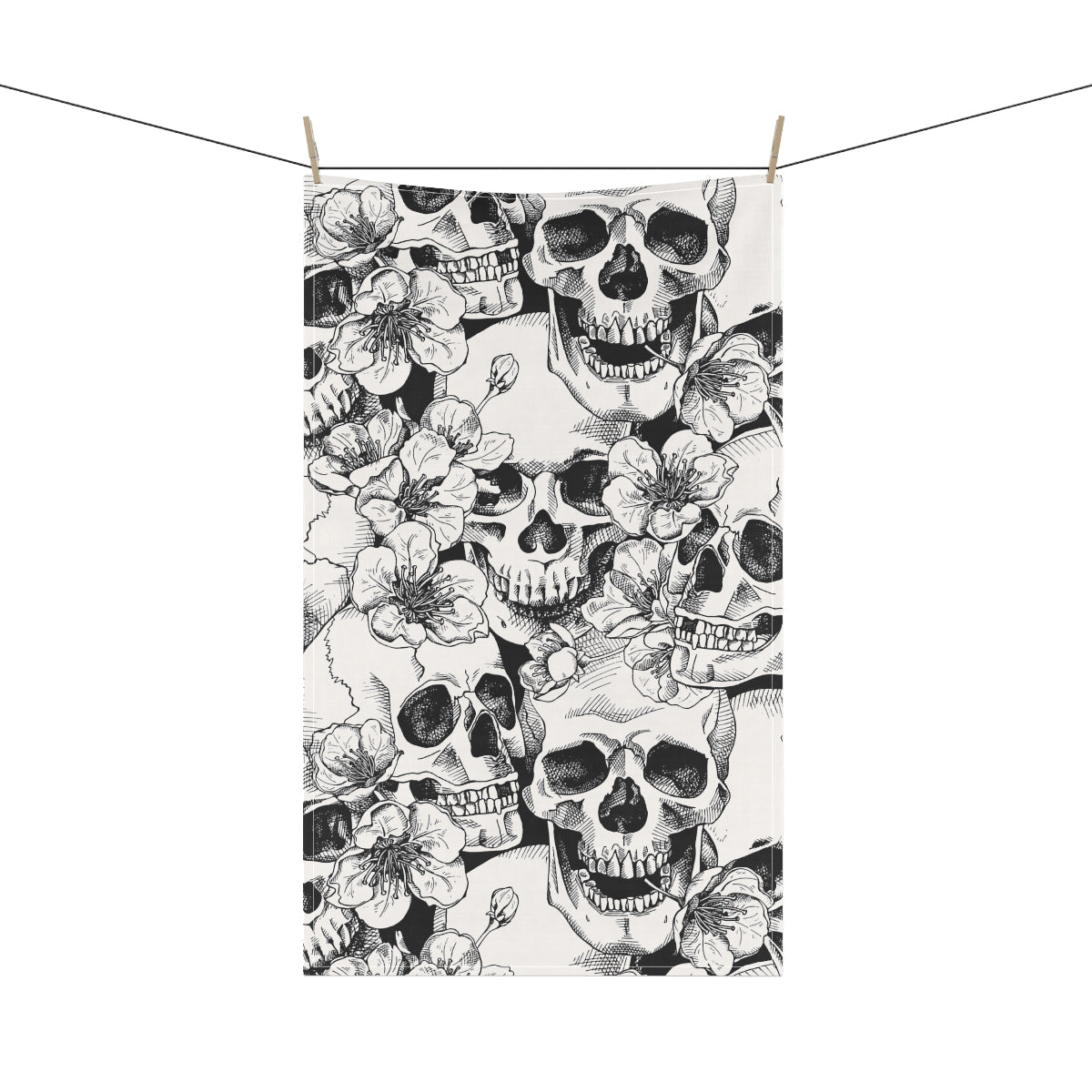 Skulls and Flowers Kitchen Towel - Puffin Lime