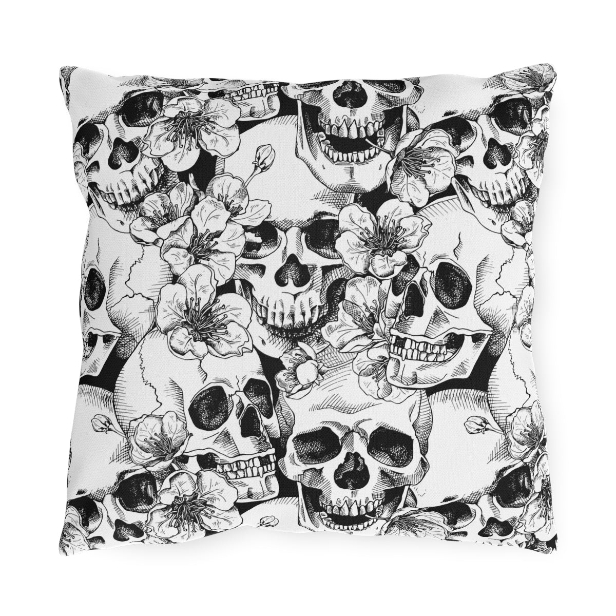 Skulls and Flowers Outdoor Pillow - Puffin Lime