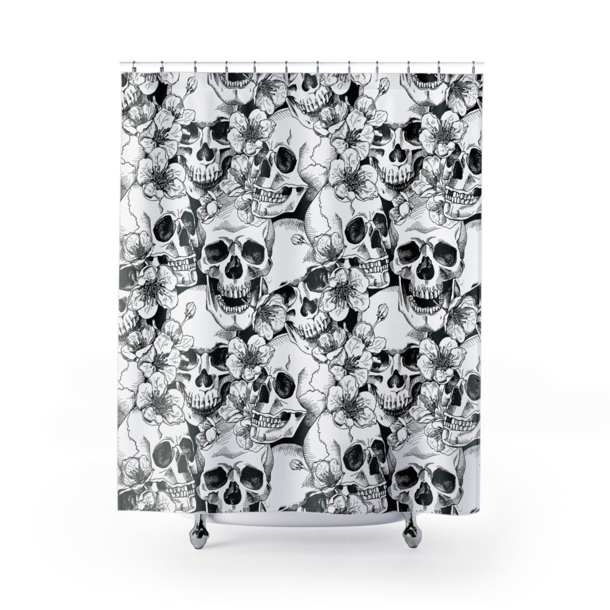Skulls and Flowers Shower Curtain - Puffin Lime
