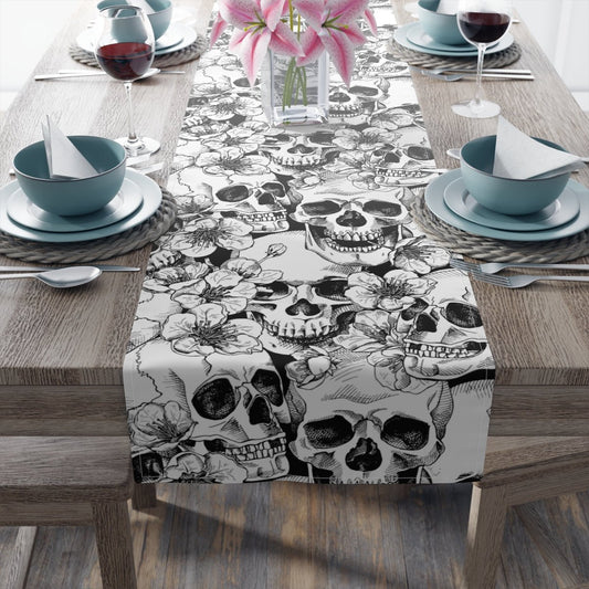 Skulls and Flowers Table Runner - Puffin Lime