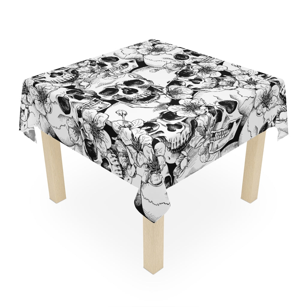 Skulls and Flowers Tablecloth - Puffin Lime