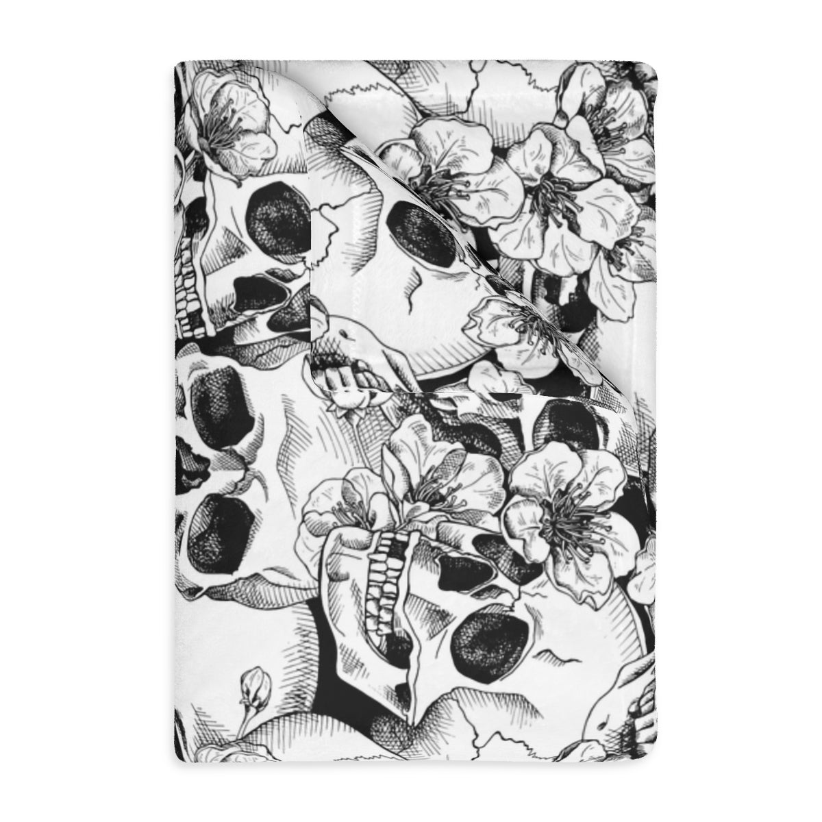 Skulls and Flowers Velveteen Minky Blanket (Two-sided print) - Puffin Lime