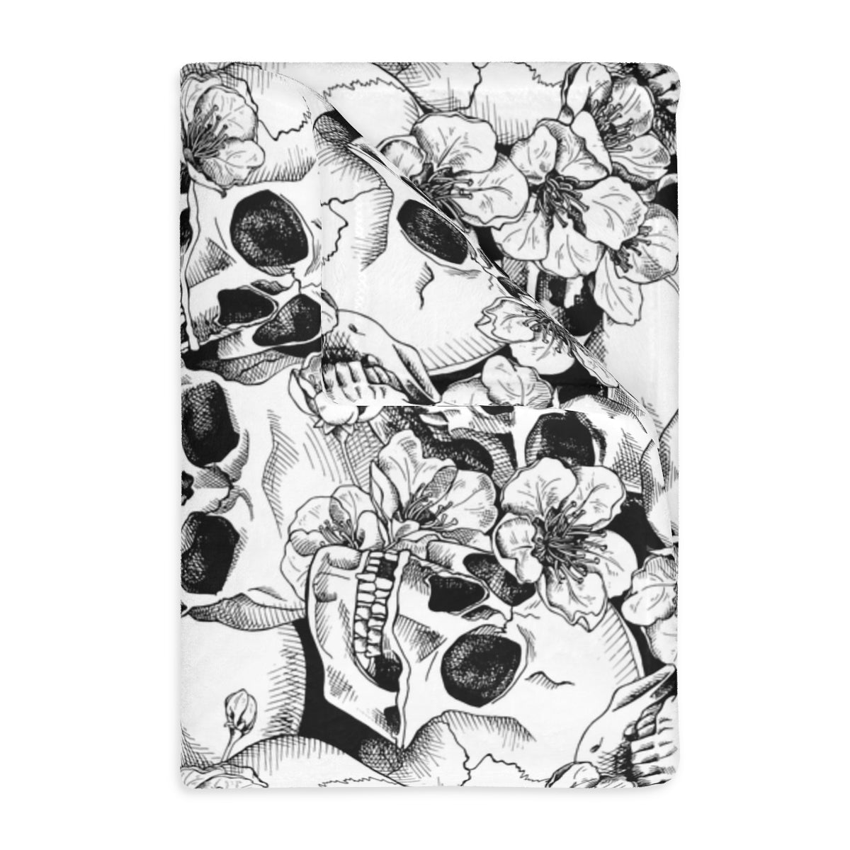 Skulls and Flowers Velveteen Minky Blanket (Two-sided print) - Puffin Lime