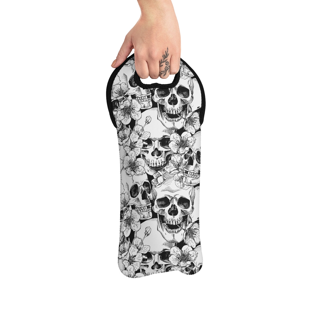 Skulls and Flowers Wine Tote Bag - Puffin Lime