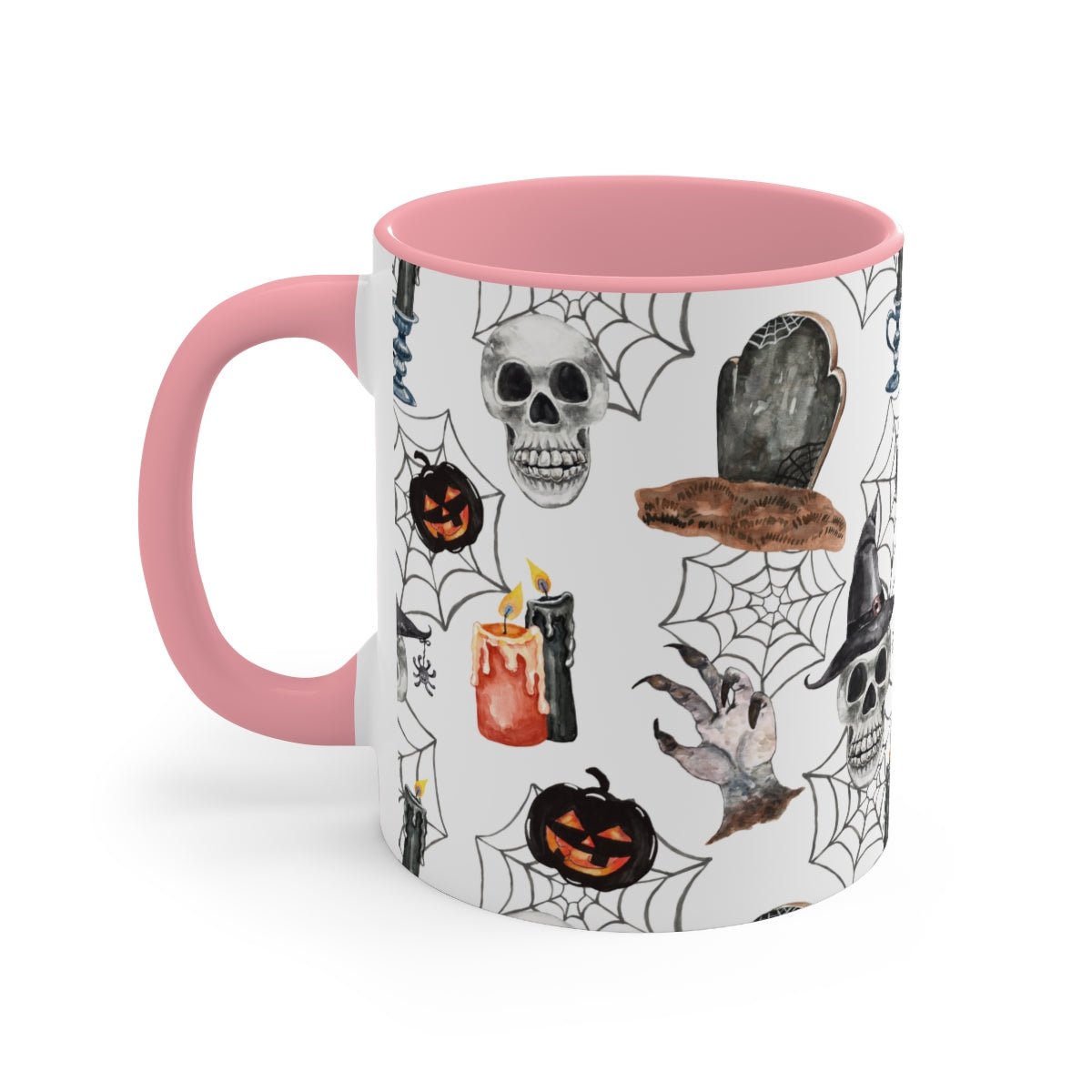 Skulls and Pumpkins Accent Mug - Puffin Lime