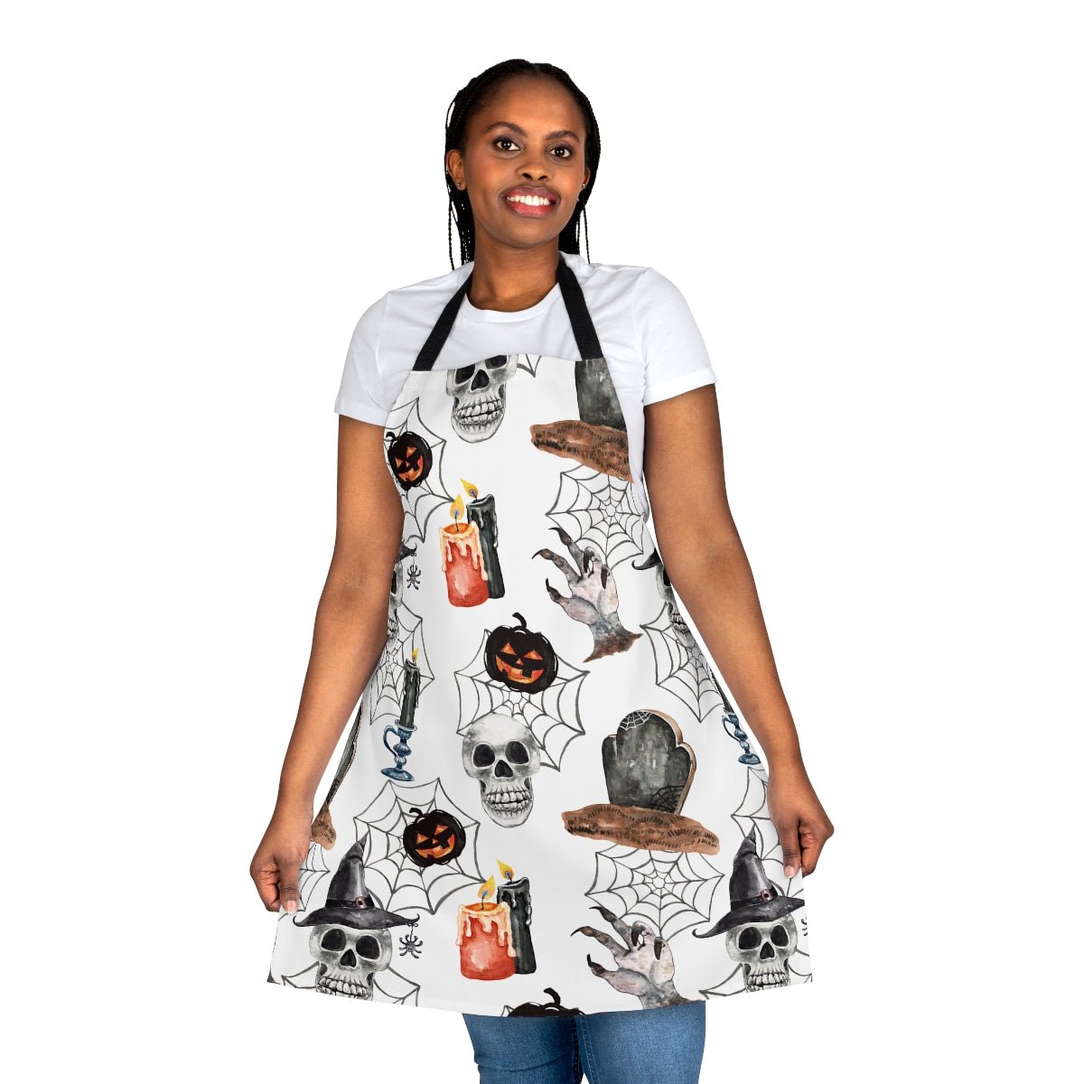 Skulls and Pumpkins Apron - Puffin Lime