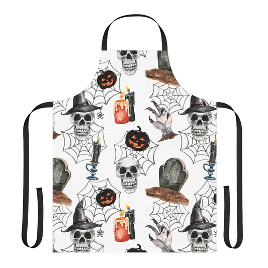 Skulls and Pumpkins Apron - Puffin Lime