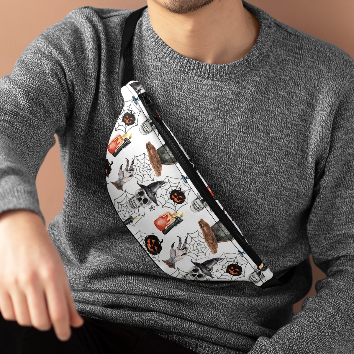 Skulls and Pumpkins Fanny Pack - Puffin Lime