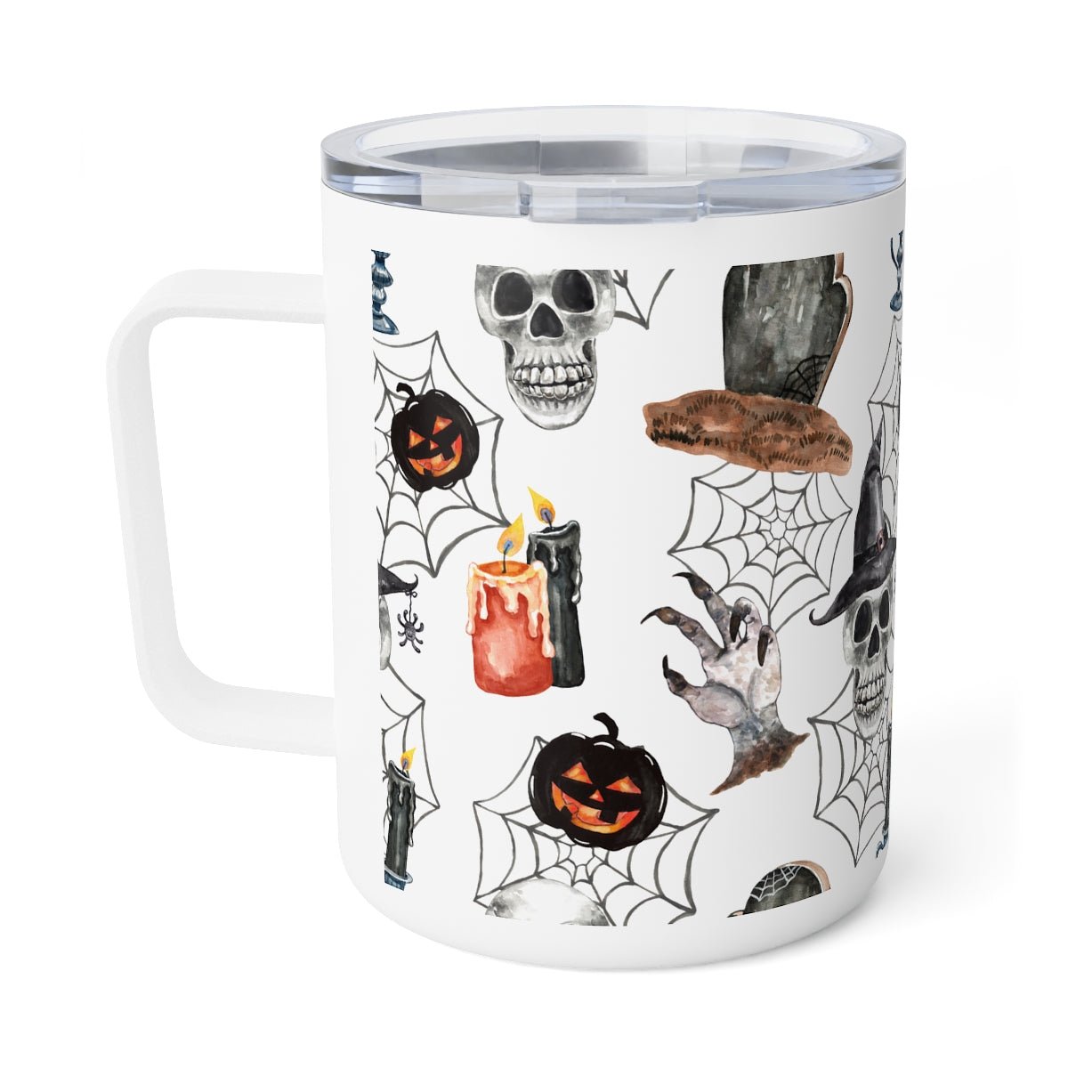 Skulls and Pumpkins Insulated Coffee Mug - Puffin Lime